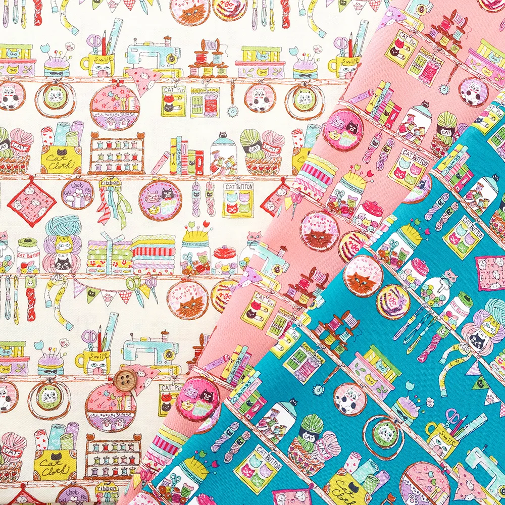 ランキング7位 コットンシーチングプリント生地　にゃんともかわいい　お裁縫時間