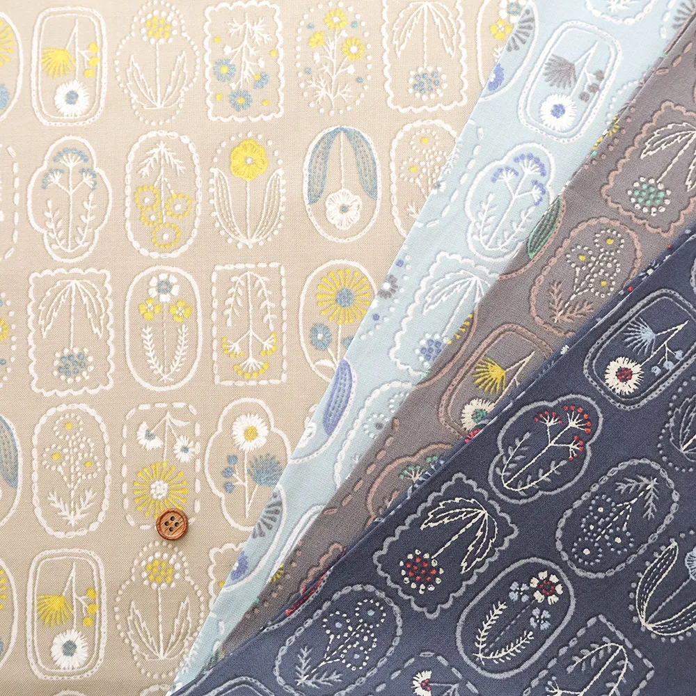 ランキング1位 コットンシーチングプリント生地　刺繍風フラワー